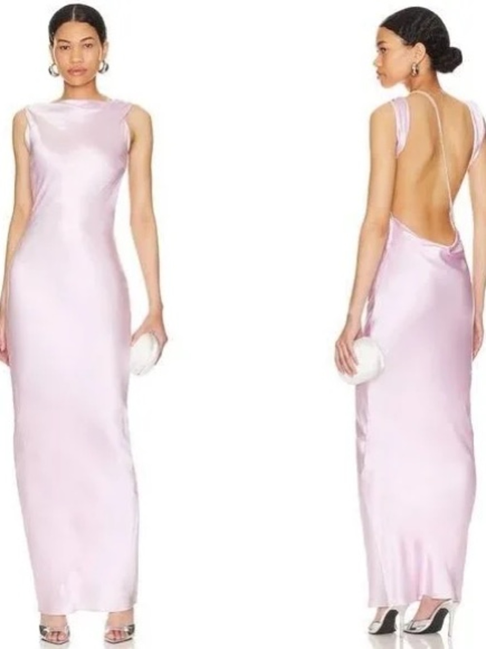 The Bar Lilac Satin Backless Maxi Dress